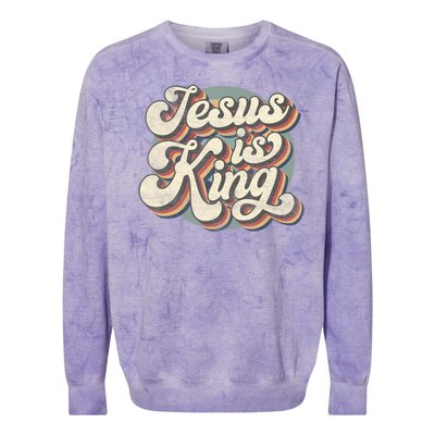 Retro Jesus Is King Christian Bible Religious Womens Colorblast Crewneck Sweatshirt