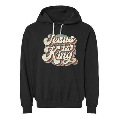 Retro Jesus Is King Christian Bible Religious Womens Garment-Dyed Fleece Hoodie