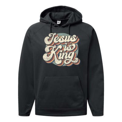 Retro Jesus Is King Christian Bible Religious Womens Performance Fleece Hoodie