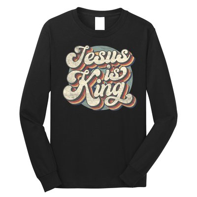 Retro Jesus Is King Christian Bible Religious Womens Long Sleeve Shirt