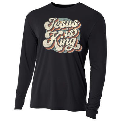 Retro Jesus Is King Christian Bible Religious Womens Cooling Performance Long Sleeve Crew