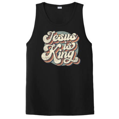 Retro Jesus Is King Christian Bible Religious Womens PosiCharge Competitor Tank