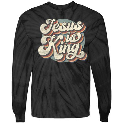 Retro Jesus Is King Christian Bible Religious Womens Tie-Dye Long Sleeve Shirt