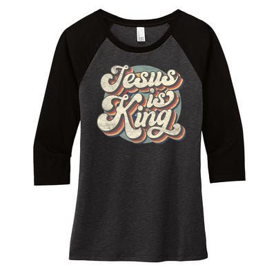 Retro Jesus Is King Christian Bible Religious Womens Women's Tri-Blend 3/4-Sleeve Raglan Shirt