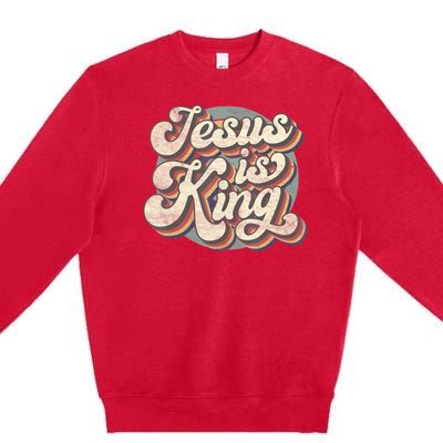 Retro Jesus Is King Christian Bible Religious Womens Premium Crewneck Sweatshirt