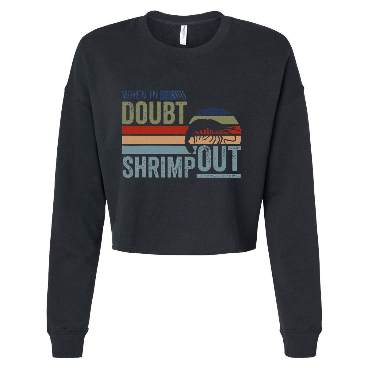 Retro Jiu Jitsu Martial Art When In Doubt Shrimp Out Bjj Mma Cropped Pullover Crew