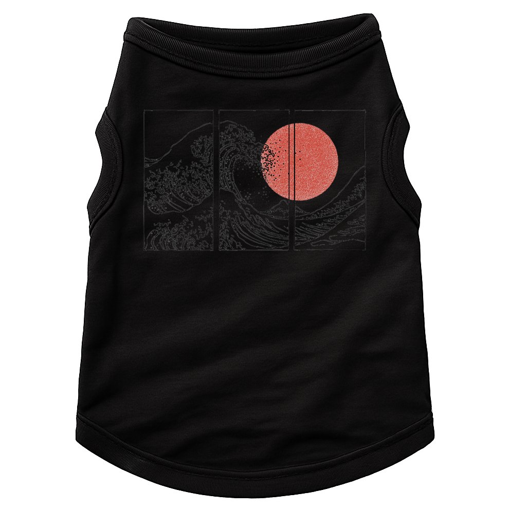 Retro Japanese Japan Flag Great Wave Outline Graphic Doggie Tank