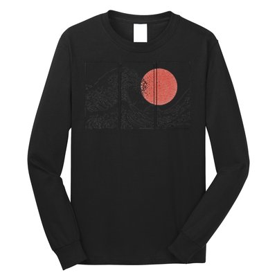 Retro Japanese Japan Flag Great Wave Outline Graphic Long Sleeve Shirt