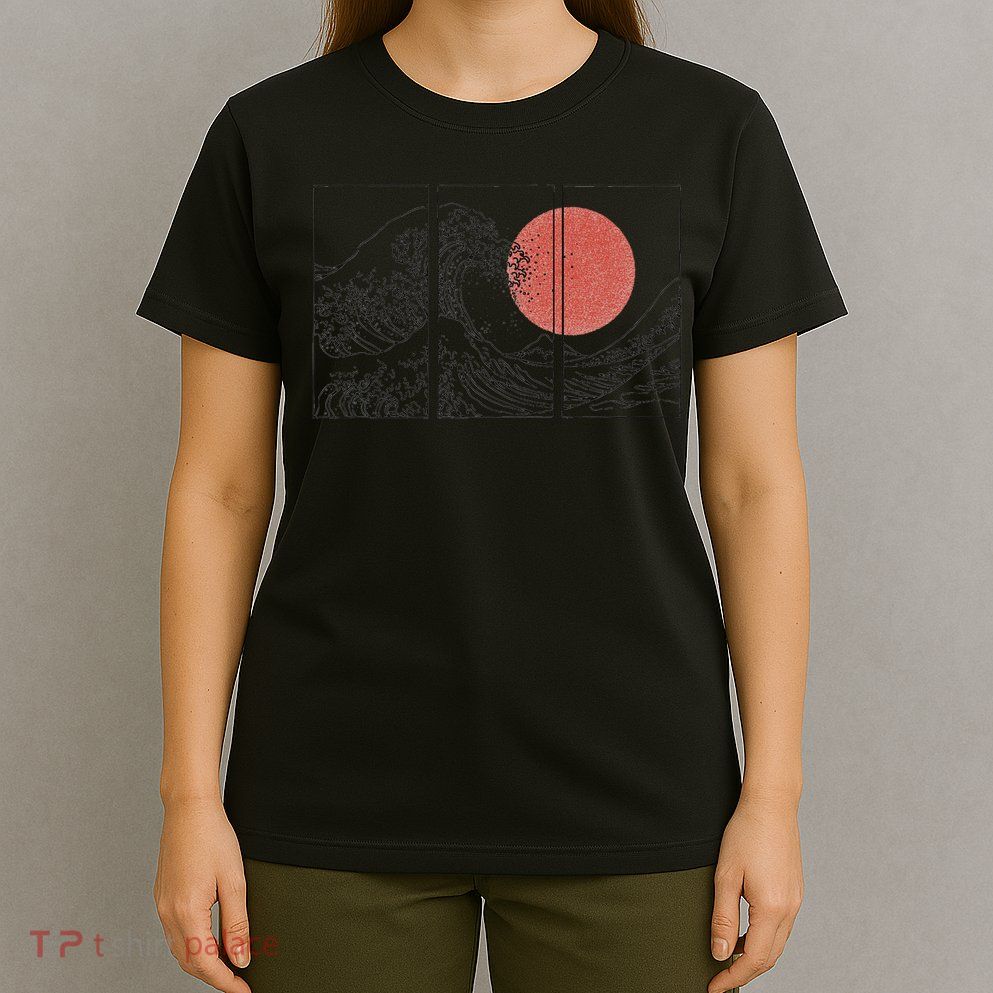 Retro Japanese Japan Flag Great Wave Outline Graphic T-Shirt