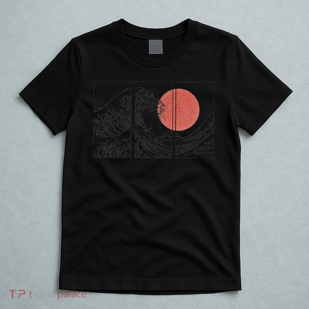 Retro Japanese Japan Flag Great Wave Outline Graphic T-Shirt