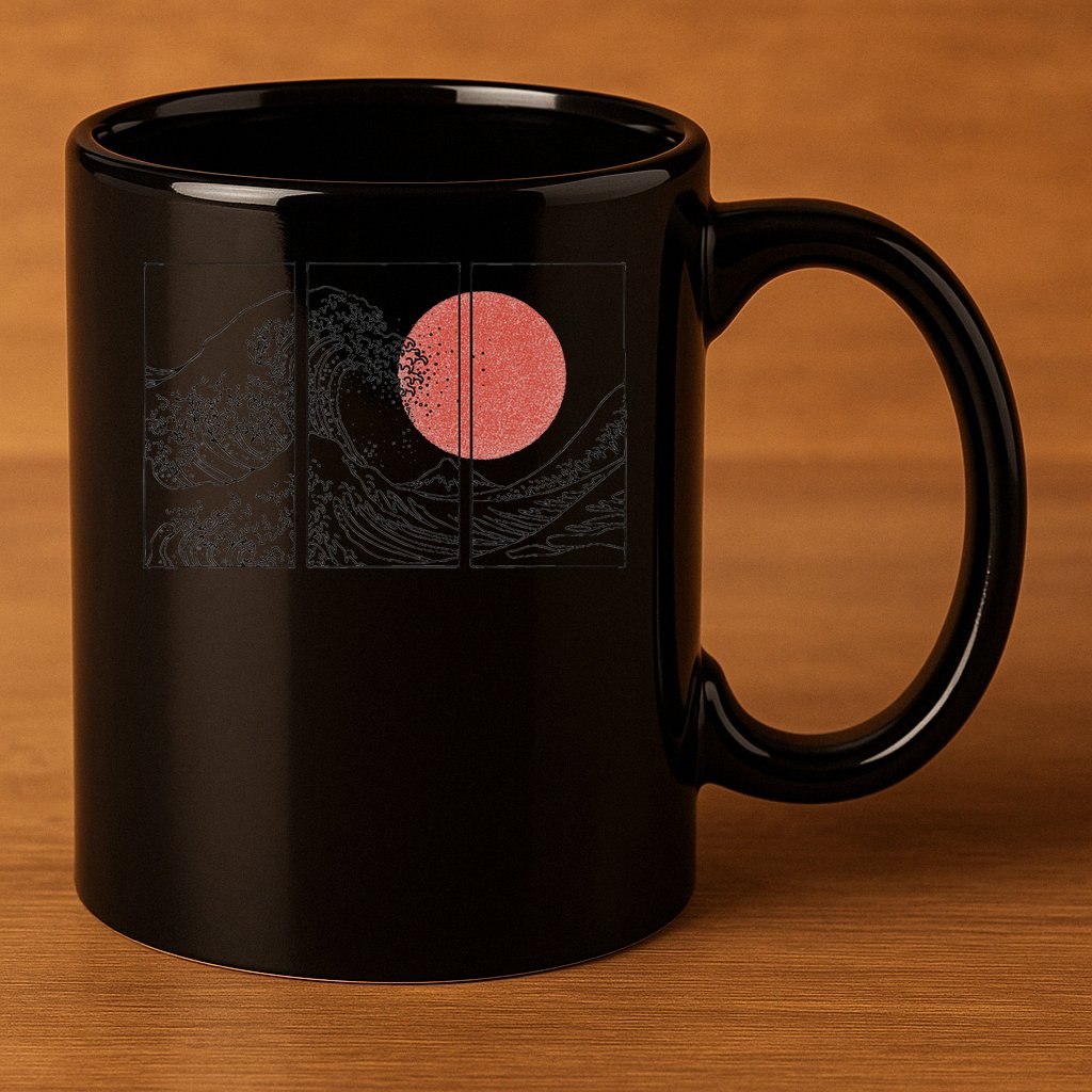 Retro Japanese Japan Flag Great Wave Outline Graphic 11oz C Handle Ceramic Mug