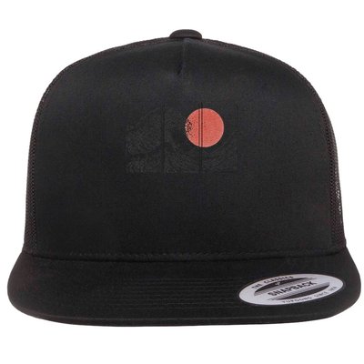 Retro Japanese Japan Flag Great Wave Outline Graphic Flatbill Hat