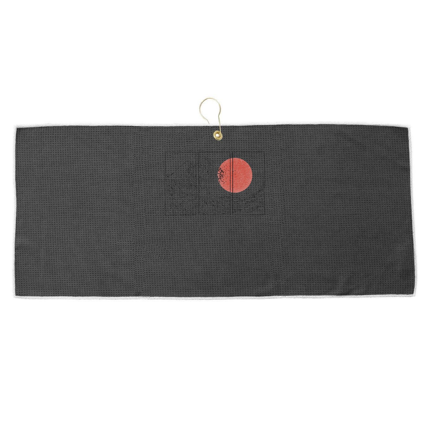 Retro Japanese Japan Flag Great Wave Outline Graphic Large Microfiber Waffle Golf Towel