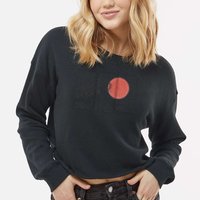 Retro Japanese Japan Flag Great Wave Outline Graphic Cropped Pullover Crew