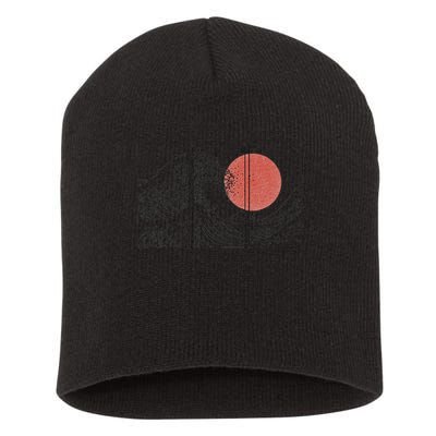 Retro Japanese Japan Flag Great Wave Outline Graphic Short Acrylic Beanie