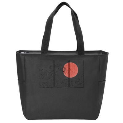 Retro Japanese Japan Flag Great Wave Outline Graphic Zip Tote Bag