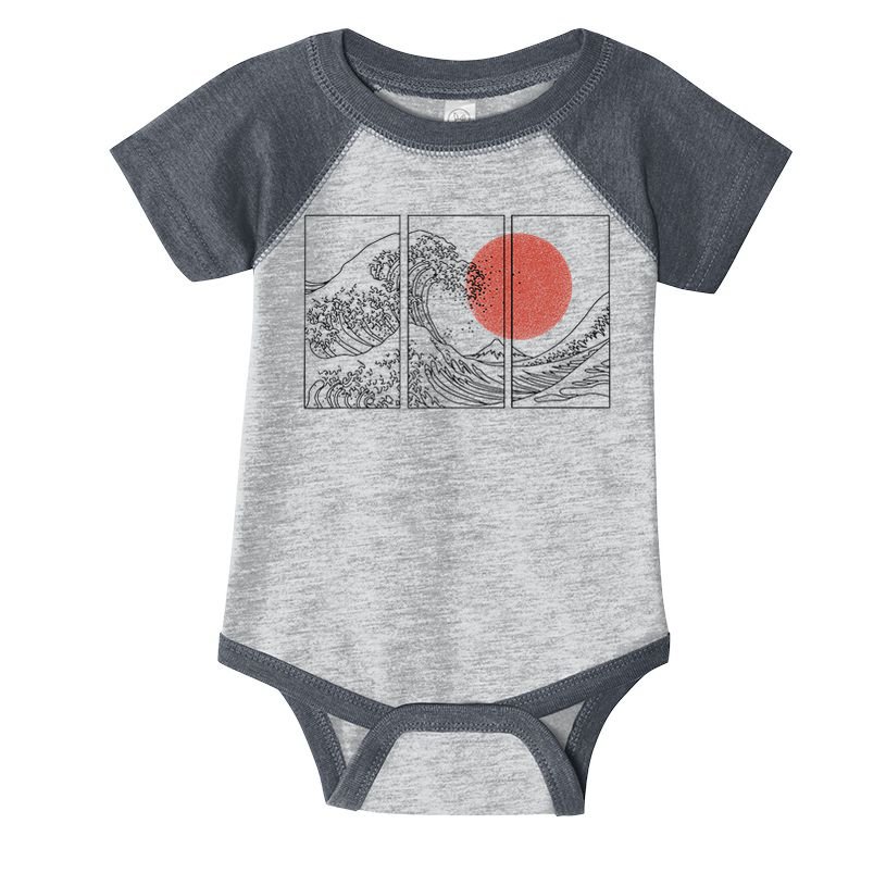 Retro Japanese Japan Flag Great Wave Outline Graphic Infant Baby Jersey Bodysuit