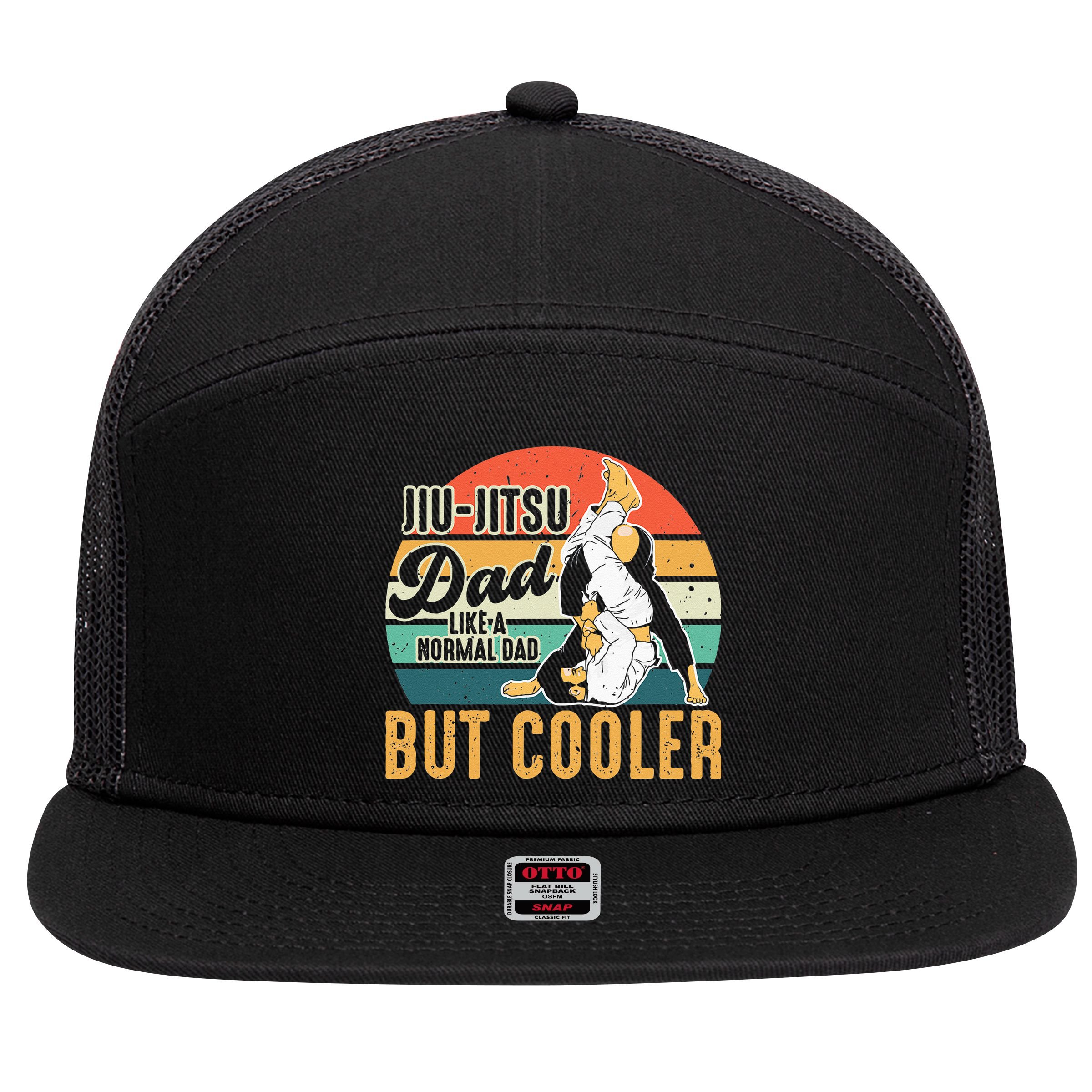 Retro Jiu Jitsu Dad Brazilian BJJ Jew Jitsu Father 7 Panel Mesh Trucker Snapback Hat