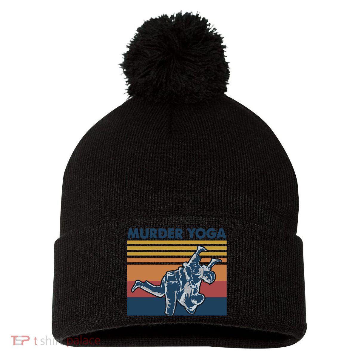Retro Jiu Jitsu Murder Yoga Jiu Jitsu Murder Yoga Pom Pom 12in Knit Beanie