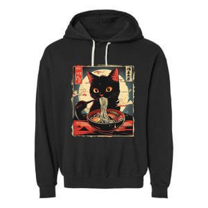 Retro Japanese Kawaii Cute Cat Eating Ramen Poster Garment-Dyed Fleece Hoodie