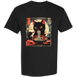 Retro Japanese Kawaii Cute Cat Eating Ramen Poster Garment-Dyed Heavyweight T-Shirt