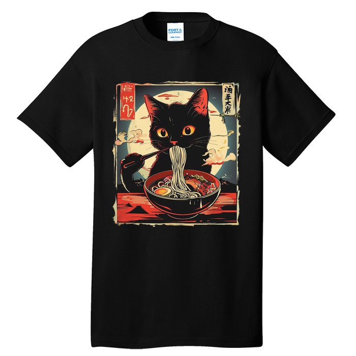 Retro Japanese Kawaii Cute Cat Eating Ramen Poster Tall T-Shirt