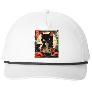 Retro Japanese Kawaii Cute Cat Eating Ramen Poster Snapback Five-Panel Rope Hat