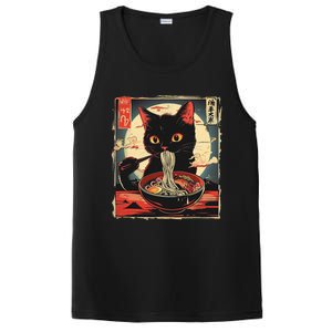 Retro Japanese Kawaii Cute Cat Eating Ramen Poster PosiCharge Competitor Tank