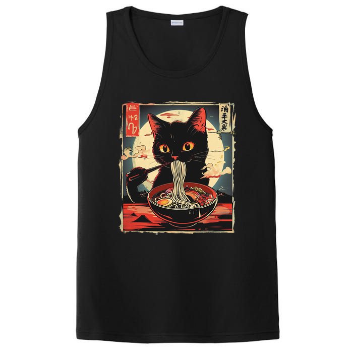 Retro Japanese Kawaii Cute Cat Eating Ramen Poster PosiCharge Competitor Tank