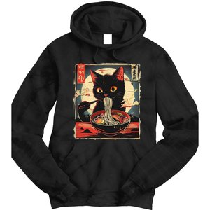 Retro Japanese Kawaii Cute Cat Eating Ramen Poster Tie Dye Hoodie