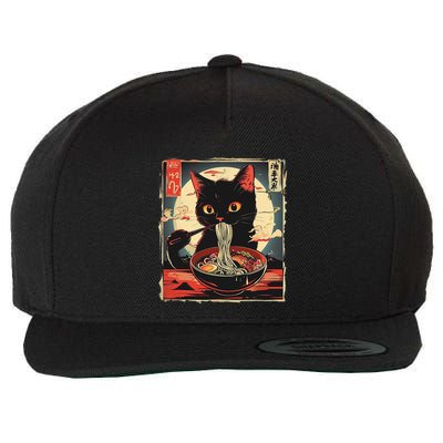 Retro Japanese Kawaii Cute Cat Eating Ramen Poster Wool Snapback Cap