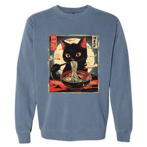 Retro Japanese Kawaii Cute Cat Eating Ramen Poster Garment-Dyed Sweatshirt