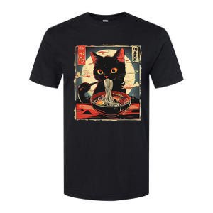 Retro Japanese Kawaii Cute Cat Eating Ramen Poster Softstyle CVC T-Shirt