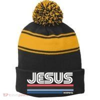Retro Jesus King Stripe Pom Pom Beanie