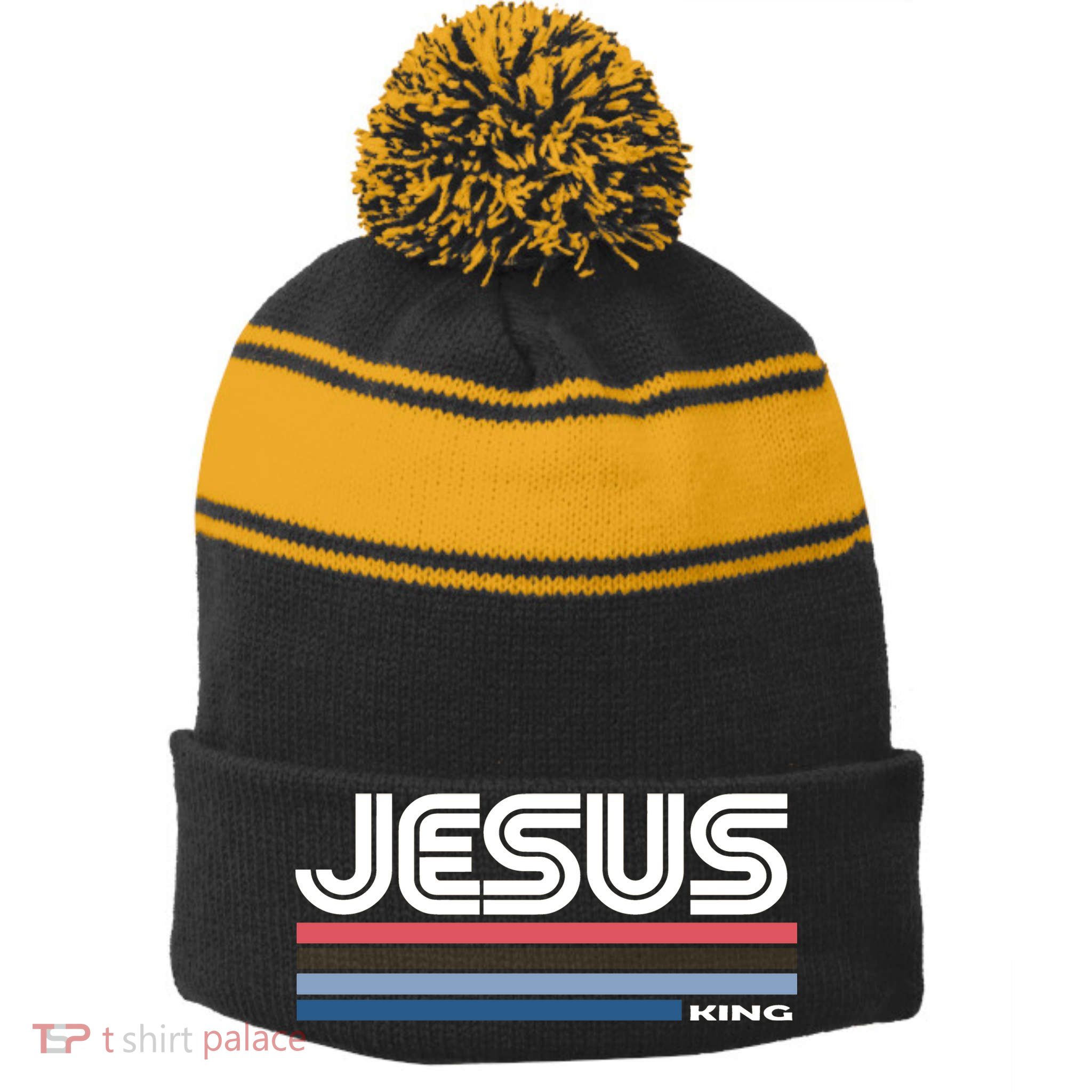 Retro Jesus King Stripe Pom Pom Beanie