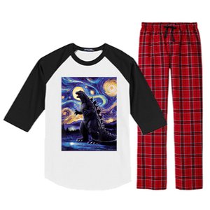 Retro Japanese Kaiju Monster Starry Night Parody Raglan Sleeve Pajama Set