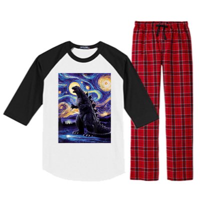 Retro Japanese Kaiju Monster Starry Night Parody Raglan Sleeve Pajama Set