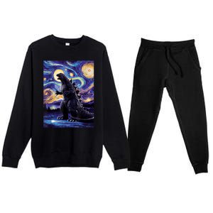 Retro Japanese Kaiju Monster Starry Night Parody Premium Crewneck Sweatsuit Set