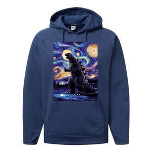 Retro Japanese Kaiju Monster Starry Night Parody Performance Fleece Hoodie