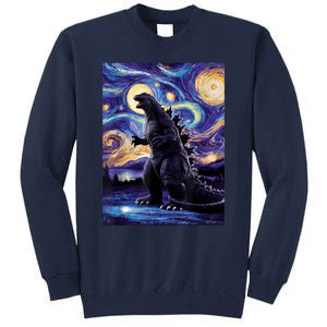 Retro Japanese Kaiju Monster Starry Night Parody Tall Sweatshirt