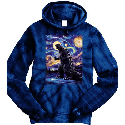 Retro Japanese Kaiju Monster Starry Night Parody Tie Dye Hoodie