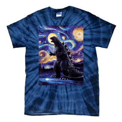 Retro Japanese Kaiju Monster Starry Night Parody Tie-Dye T-Shirt