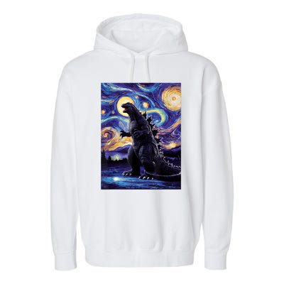 Retro Japanese Kaiju Monster Starry Night Parody Garment-Dyed Fleece Hoodie