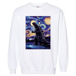 Retro Japanese Kaiju Monster Starry Night Parody Garment-Dyed Sweatshirt