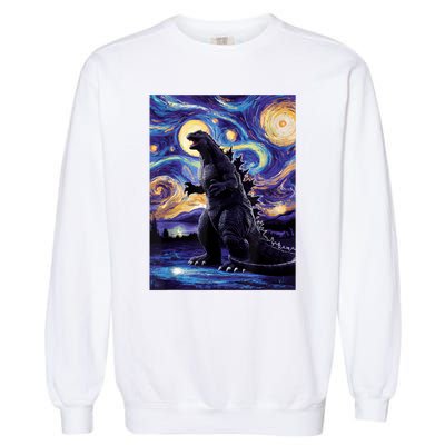 Retro Japanese Kaiju Monster Starry Night Parody Garment-Dyed Sweatshirt