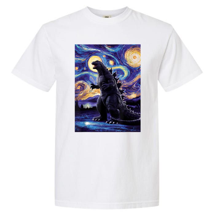 Retro Japanese Kaiju Monster Starry Night Parody Garment-Dyed Heavyweight T-Shirt