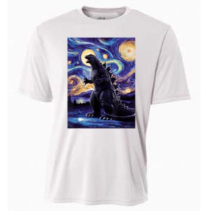 Retro Japanese Kaiju Monster Starry Night Parody Cooling Performance Crew T-Shirt