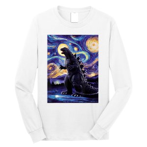 Retro Japanese Kaiju Monster Starry Night Parody Long Sleeve Shirt