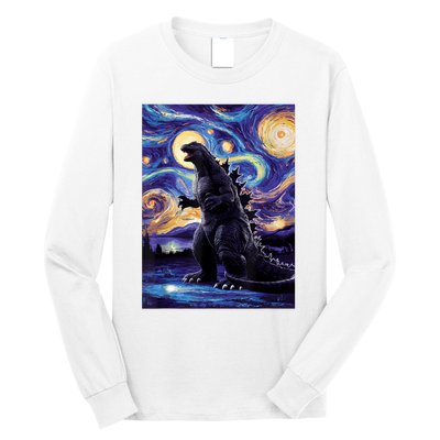 Retro Japanese Kaiju Monster Starry Night Parody Long Sleeve Shirt