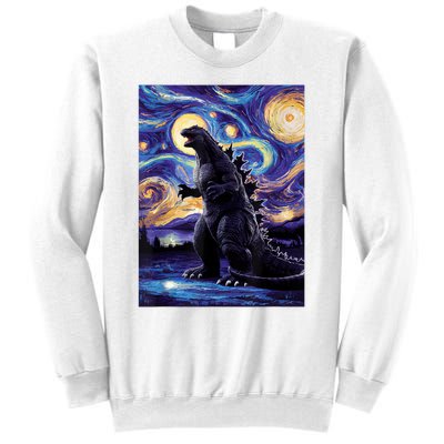 Retro Japanese Kaiju Monster Starry Night Parody Sweatshirt